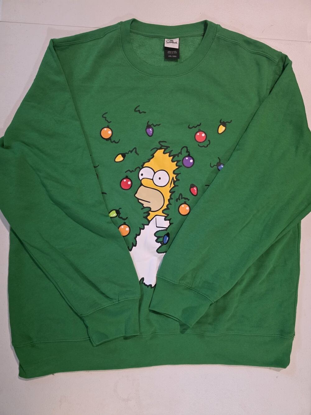 The Simpsons Homer Hedge Bush Christmas Sweatshirt Long Sleeve Green 2XL